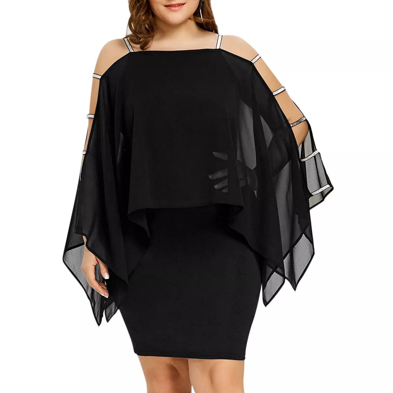 Women's plus size off-shoulder lace swing dress, elegant and flattering for special occasions.
