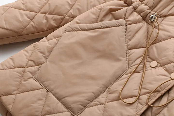 Plus size women's padded coat, beautiful autumn leaf print. Perfect for fall outerwear.
