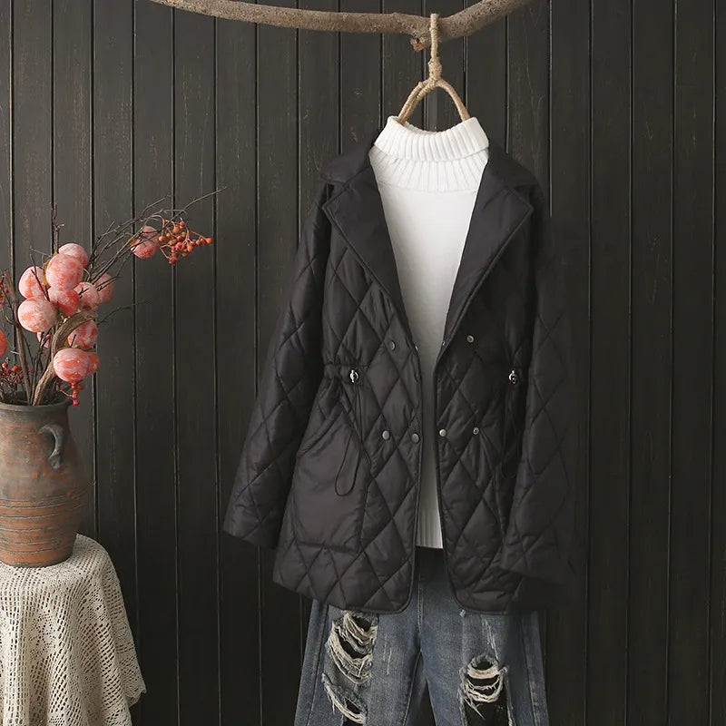 Plus size women's outerwear: padded jacket with stunning fall leaf design. Seasonal.