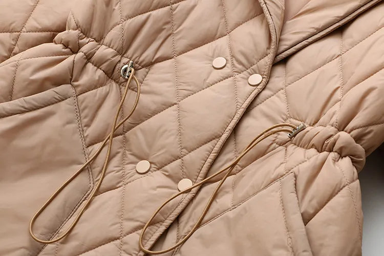Warm & stylish plus size women's coat, padded with elegant fall leaf print.