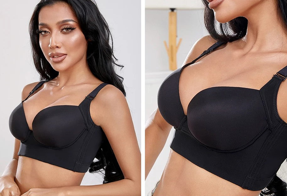 Flattering plus-size push-up bra, deep cups for lift & shape. Essential comfort lingerie with support.