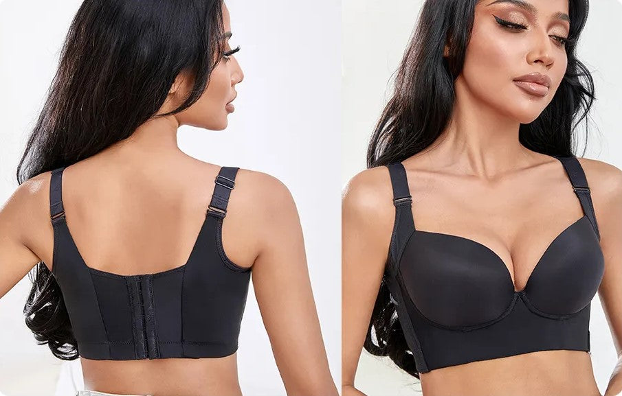 Ample support plus-size bra, deep cups, wireless comfort. Ideal everyday bra with adjustable straps.