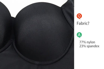 Women's plus-size deep cup bra, push-up design. Shows comfortable wireless support & adjustable straps.