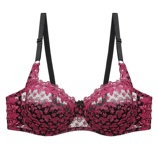 Women's plus-size push-up bra with elegant black lace detail, offering comfortable lift & support.