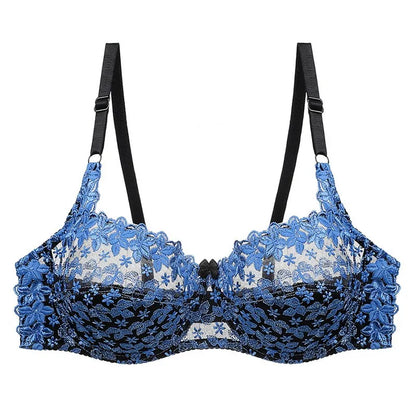 Supportive plus-size intimate apparel: elegant lace push-up bra with adjustable straps.