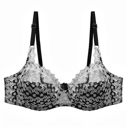 Beautiful women's full-figure bra featuring intricate lace and comfortable push-up design.