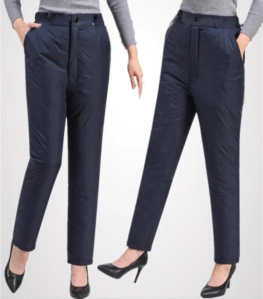 Women's Plus Size Straight Leg Winter Down Pants, offering warmth & style for cold weather.