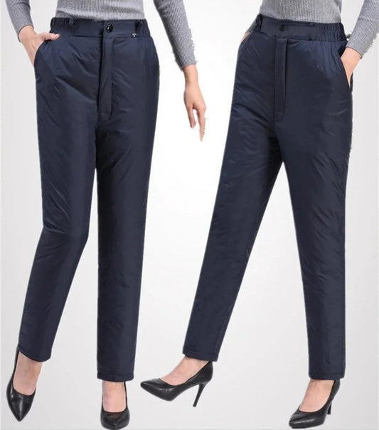 Women's Plus Size Straight Leg Winter Down Pants, offering warmth & style for cold weather.