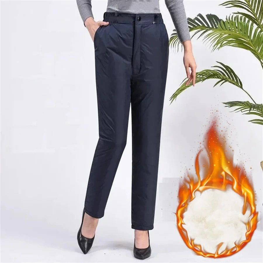 Cozy Women's Plus Size Down Pants with straight leg design, perfect for warmth & comfort in winter.