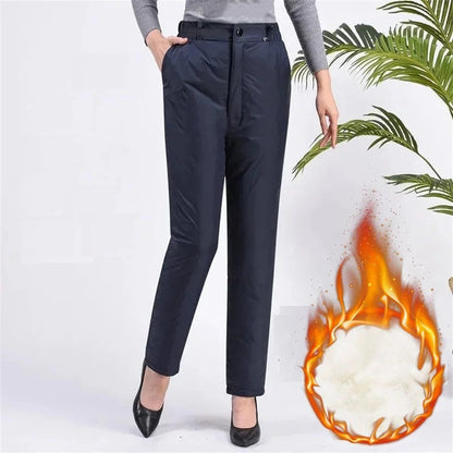 Cozy Women's Plus Size Down Pants with straight leg design, perfect for warmth & comfort in winter.