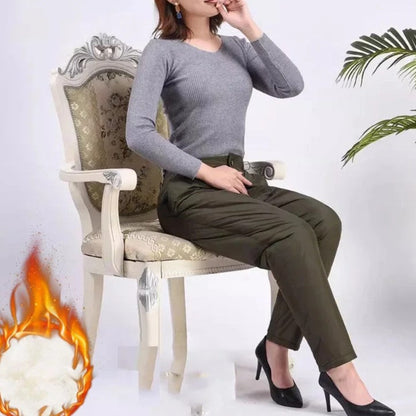 Fashionable Women's Plus Size Straight Leg Down Pants, blending warmth, comfort & style for winter.