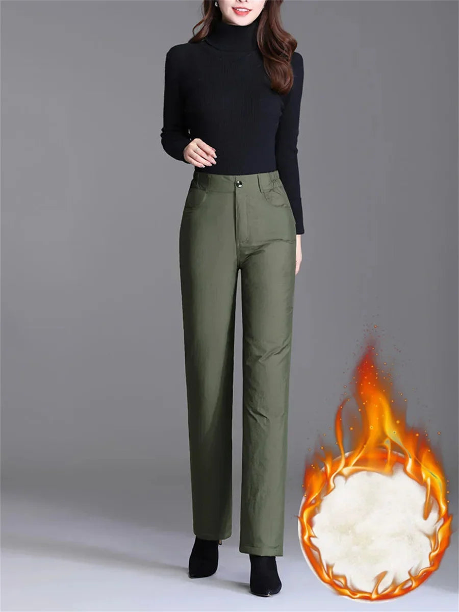 Enjoy winter in warm & stylish Women's Plus Size Straight Leg Down Pants, perfect for daily wear.
