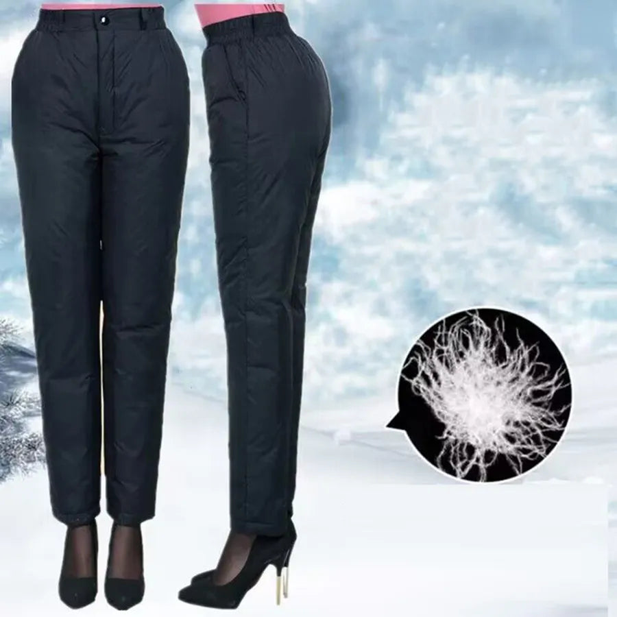 Women's Plus Size Straight Leg Winter Down Pants, a comfortable and warm essential for cold days.
