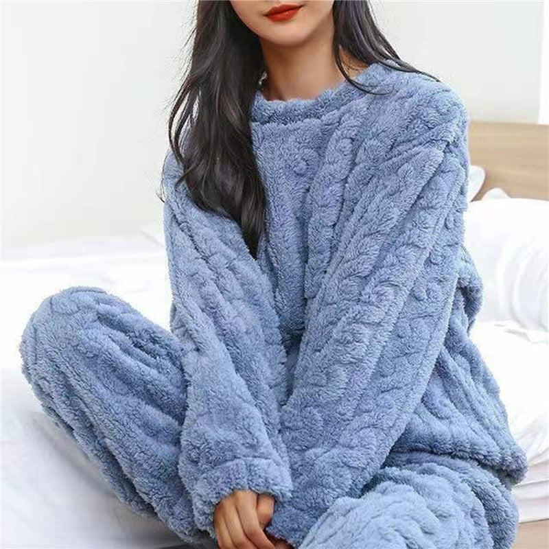 Women's plush pajama set for cozy evenings. Soft, warm sleepwear and loungewear.