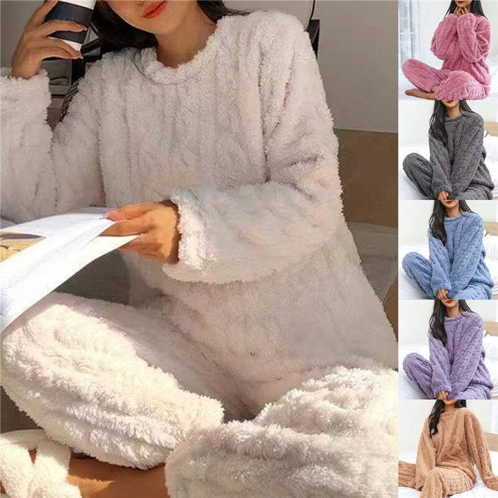 Luxurious women's plush pajama set, incredibly soft and comfortable nightwear.