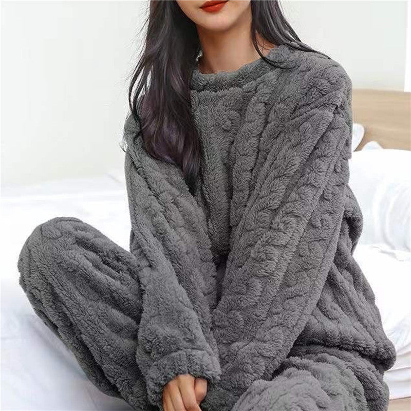 Complete women's plush pajama set, comfortable loungewear for serene evenings.