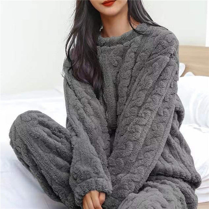 Complete women's plush pajama set, comfortable loungewear for serene evenings.