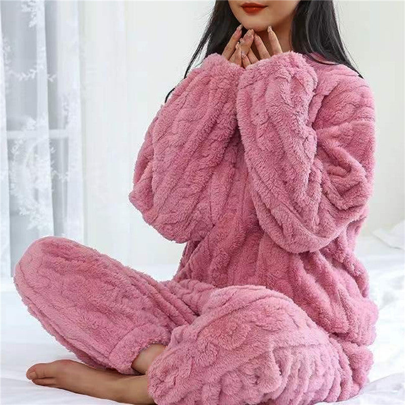 Close-up of soft texture of women's plush pajama set, comfortable warm sleepwear.