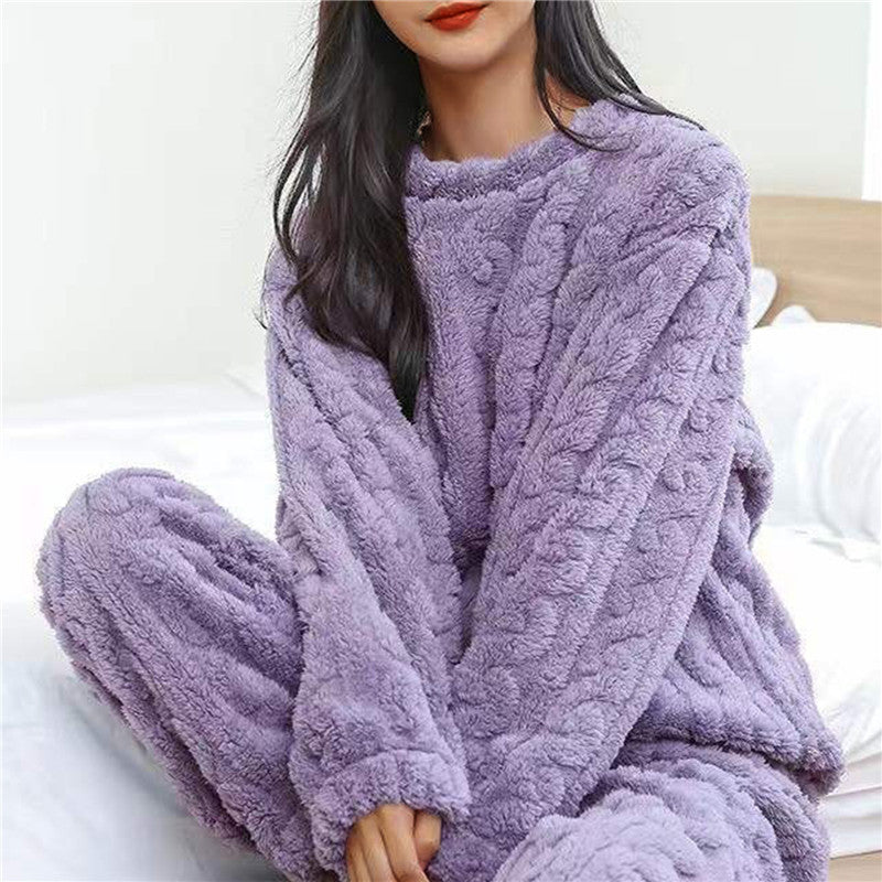 Stylish women's plush pajama set, premium nightwear for comfort and warmth.