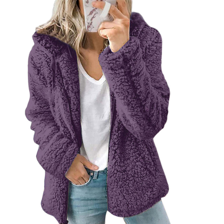 Stylish women's teddy fleece jacket, perfect for casual everyday wear in autumn & winter. Cozy outerwear.