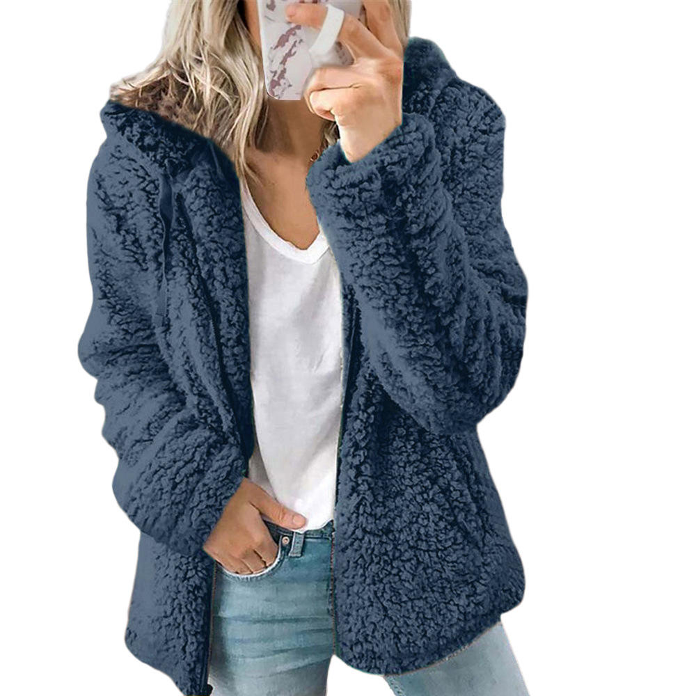 Soft women's teddy fleece jacket, providing cozy warmth and comfort. A stylish choice for cool weather.