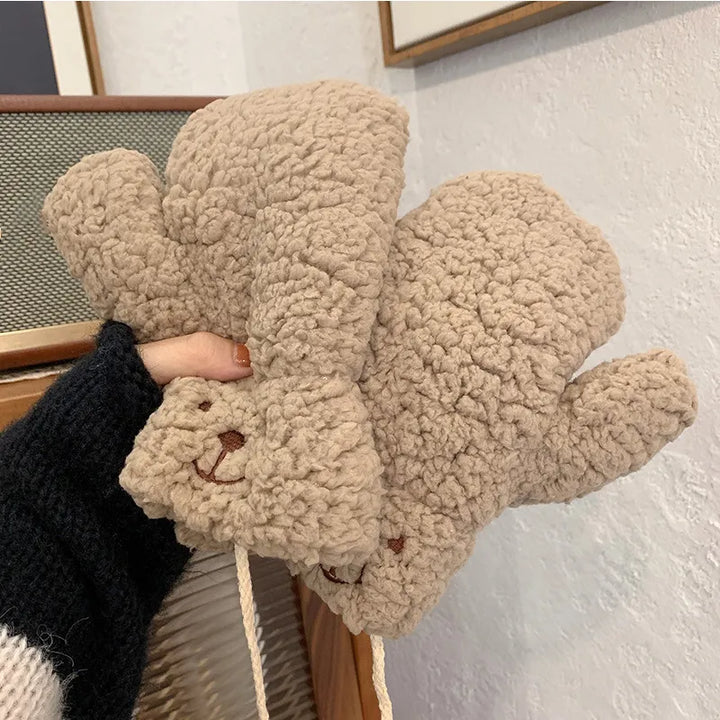 Soft plush teddy mittens for women, offering supreme comfort and warmth as winter gloves.