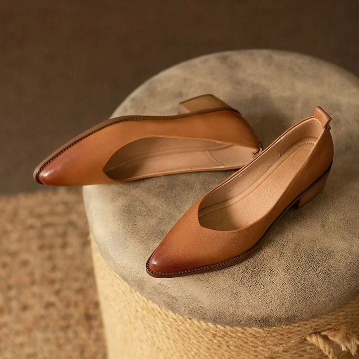 Women's pointed toe block heel slip-on shoes for daily elegance, comfort, and professional style.