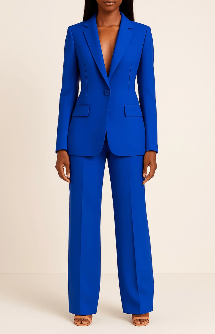 Polished women's formal suit set, a refined tailored ensemble perfect for professional settings & event wear.