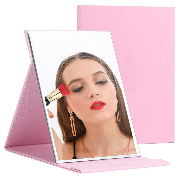 Adjustable stand compact make-up mirror for women, a versatile beauty essential for vanity or travel.