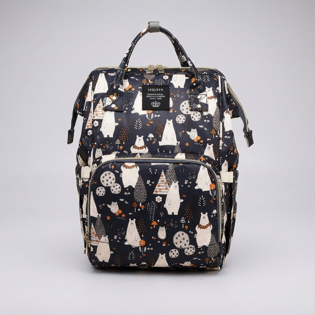 Babyluxe portable diaper bag securely attached to a stroller, a convenient travel solution for parents.