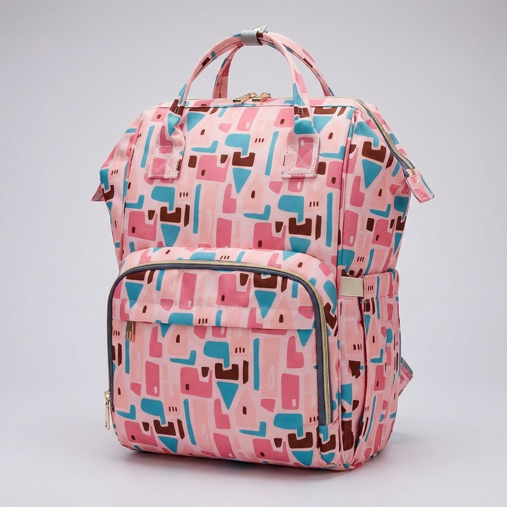 Open Babyluxe diaper bag showing spacious main compartment, insulated pockets, and organizer sections.