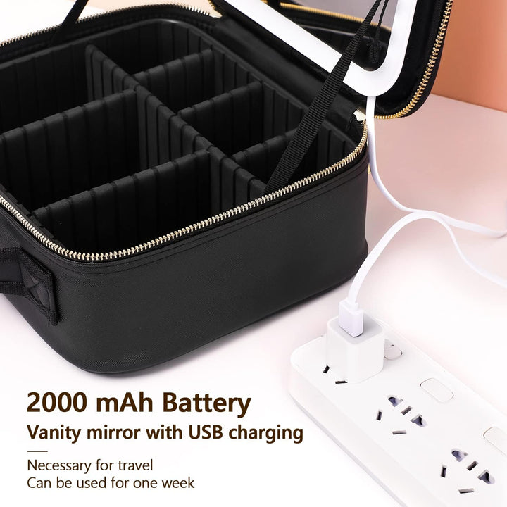Versatile portable makeup organizer with LED mirror & spacious compartments for travel beauty essentials.
