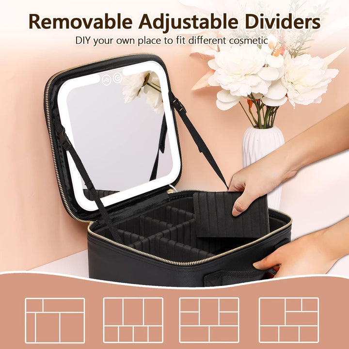 Smart portable makeup organizer with LED mirror & compact design for all your travel beauty needs.