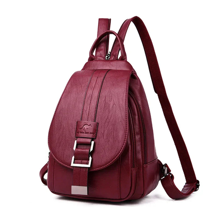 Women's premium leather backpack, water resistant & stylish, perfect for daily commute.
