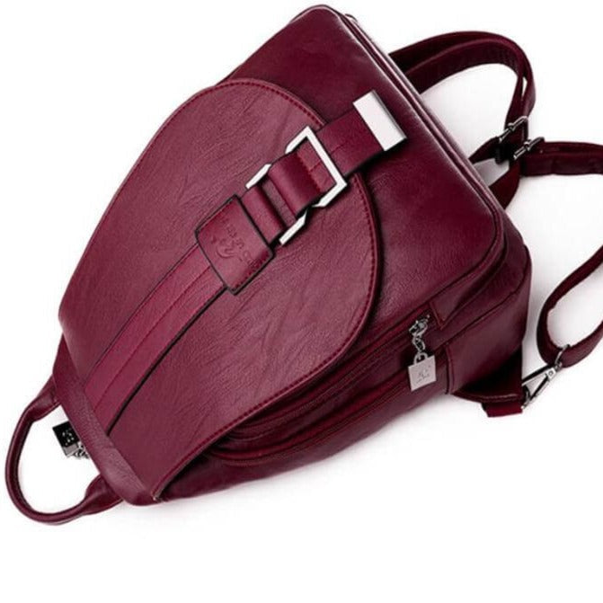 Fashion-forward women's leather backpack, water resistant for urban adventures.