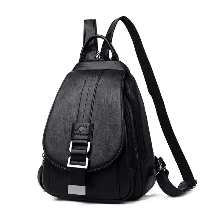 Elegant women's water resistant leather backpack in black, premium quality.