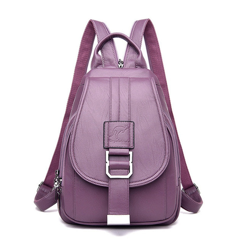 Stylish everyday leather backpack for women, water resistant design, brown color.