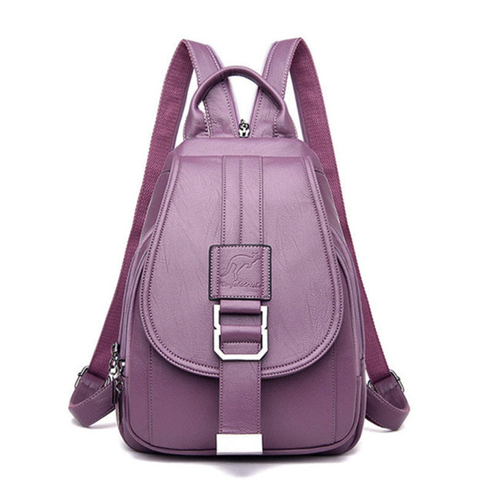 Stylish everyday leather backpack for women, water resistant design, brown color.