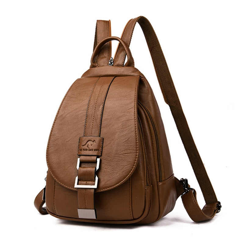 Travel-ready premium leather backpack for women, durable and water resistant for adventures.