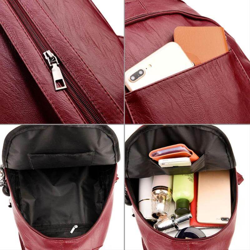Premium water resistant leather backpack for women, sophisticated and durable, front view.