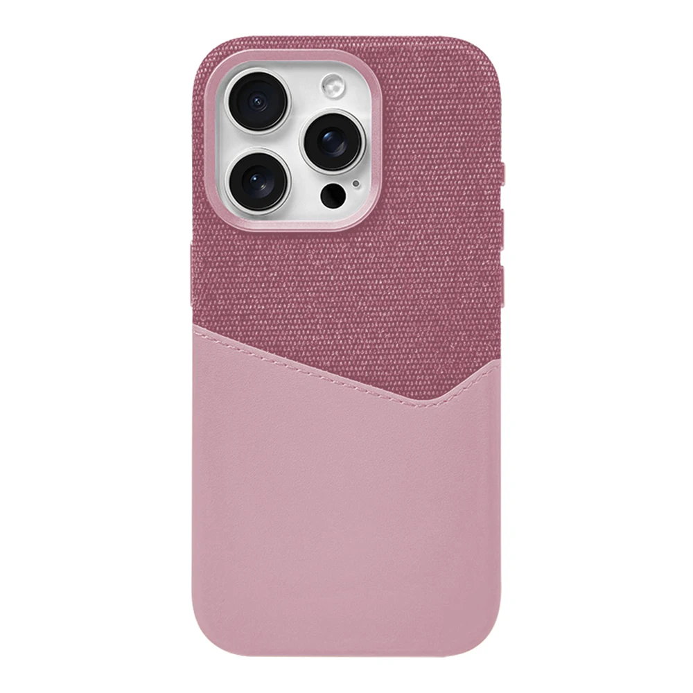 Premium women's leather iPhone case. MagSafe compatible, card holder, shockproof phone accessory.