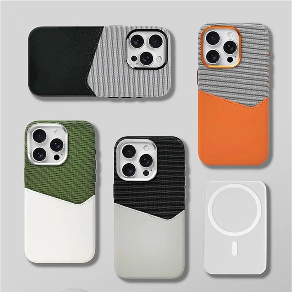 Premium leather women's iPhone case with MagSafe & card holder. Anti-slip, protective phone cover.