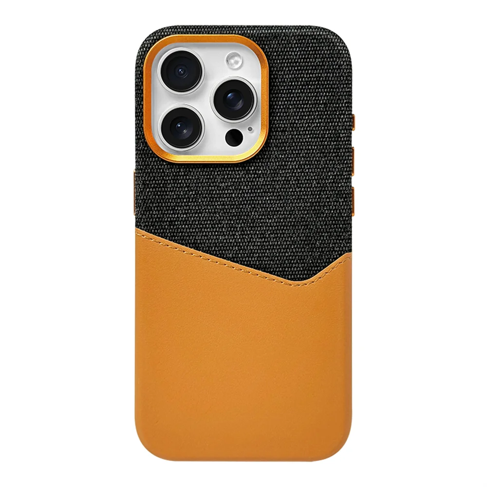 Women's leather iPhone MagSafe case. Protective phone cover with card holder. Anti-slip design.