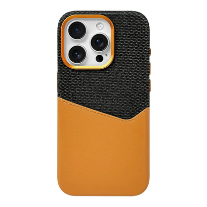 Women's leather iPhone MagSafe case. Protective phone cover with card holder. Anti-slip design.
