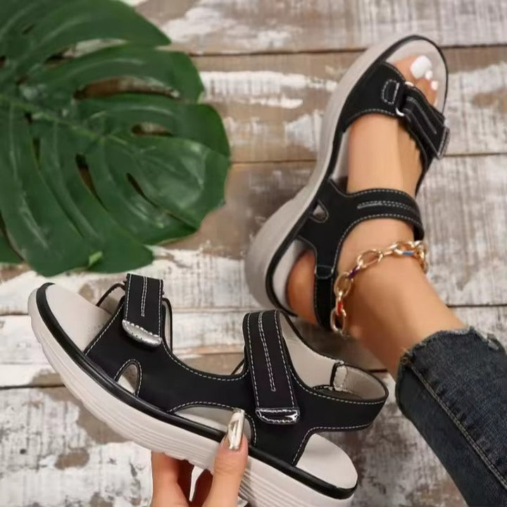 Stylish women's casual orthopedic sandals with adjustable straps, offering arch support & all-day comfort.
