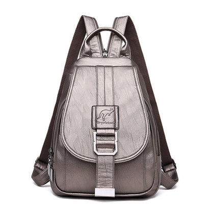 High-quality women's sheepskin leather backpack, water-resistant and fashion-forward.