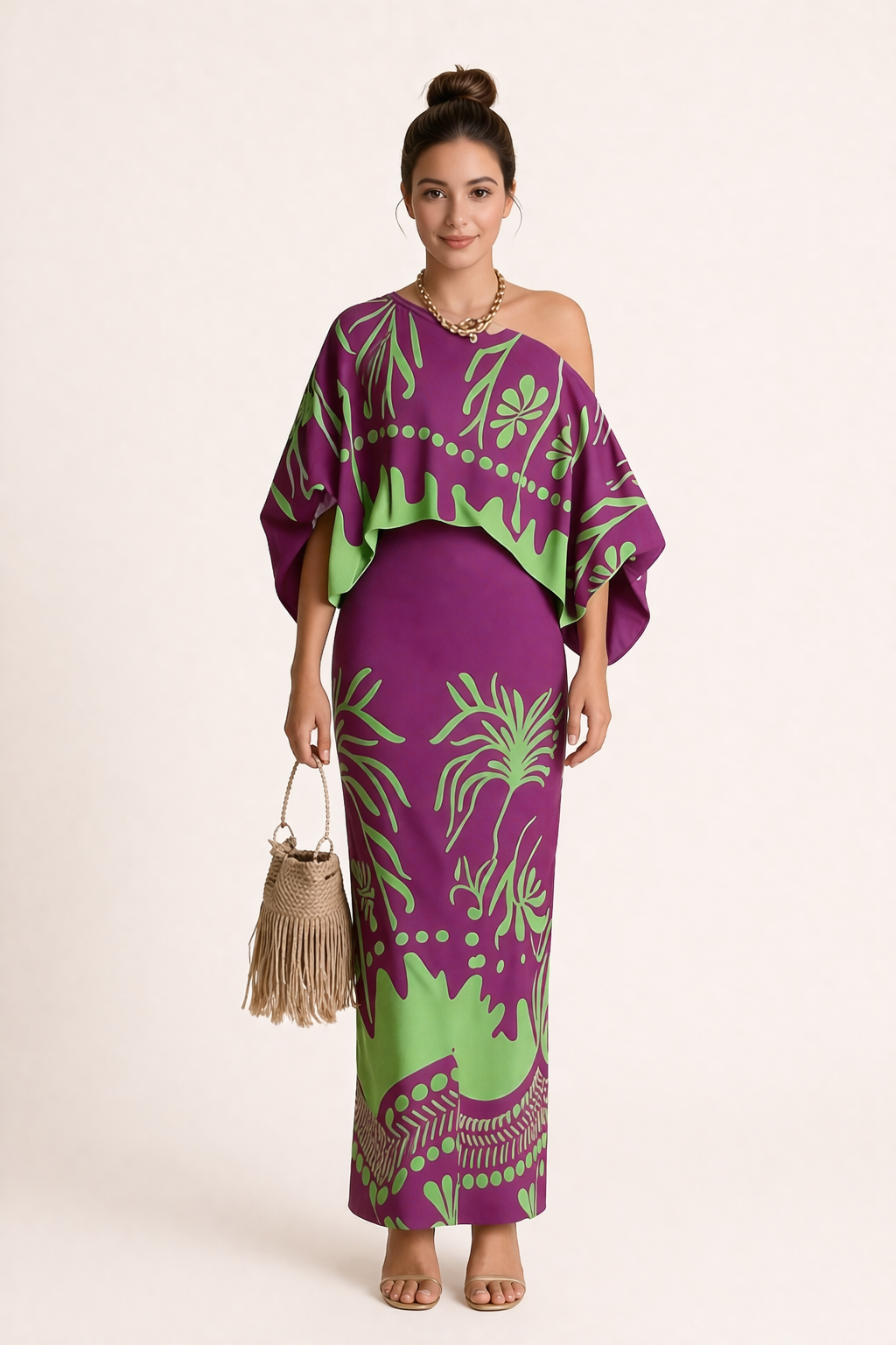 Women's printed blouse and maxi skirt set, perfect for summer vacation. Relaxed fit two-piece co-ord outfit.
