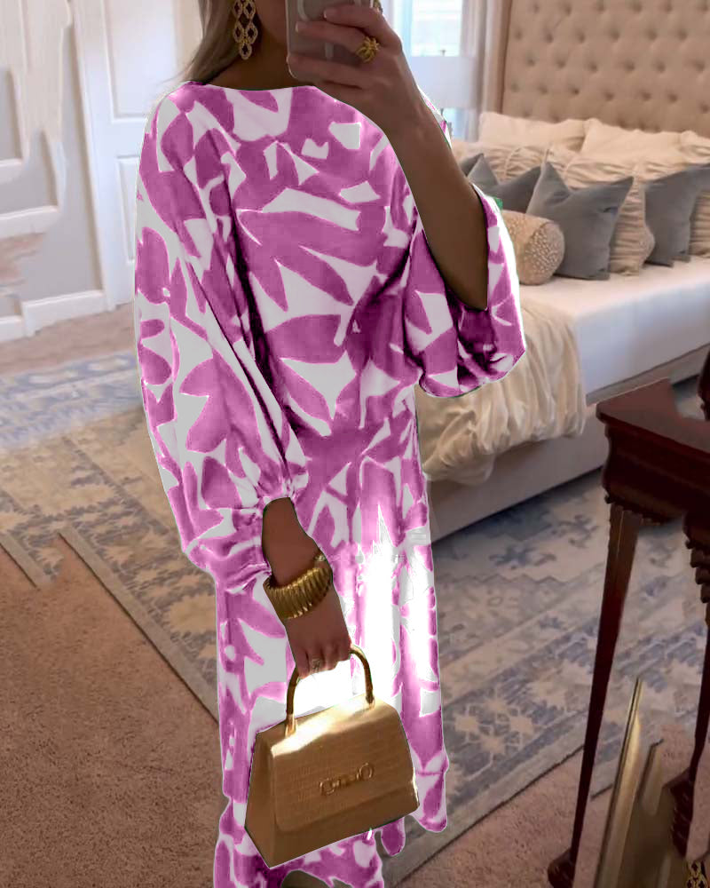Spring fashion women's printed two-piece set with graceful lantern sleeves, a complete outfit.