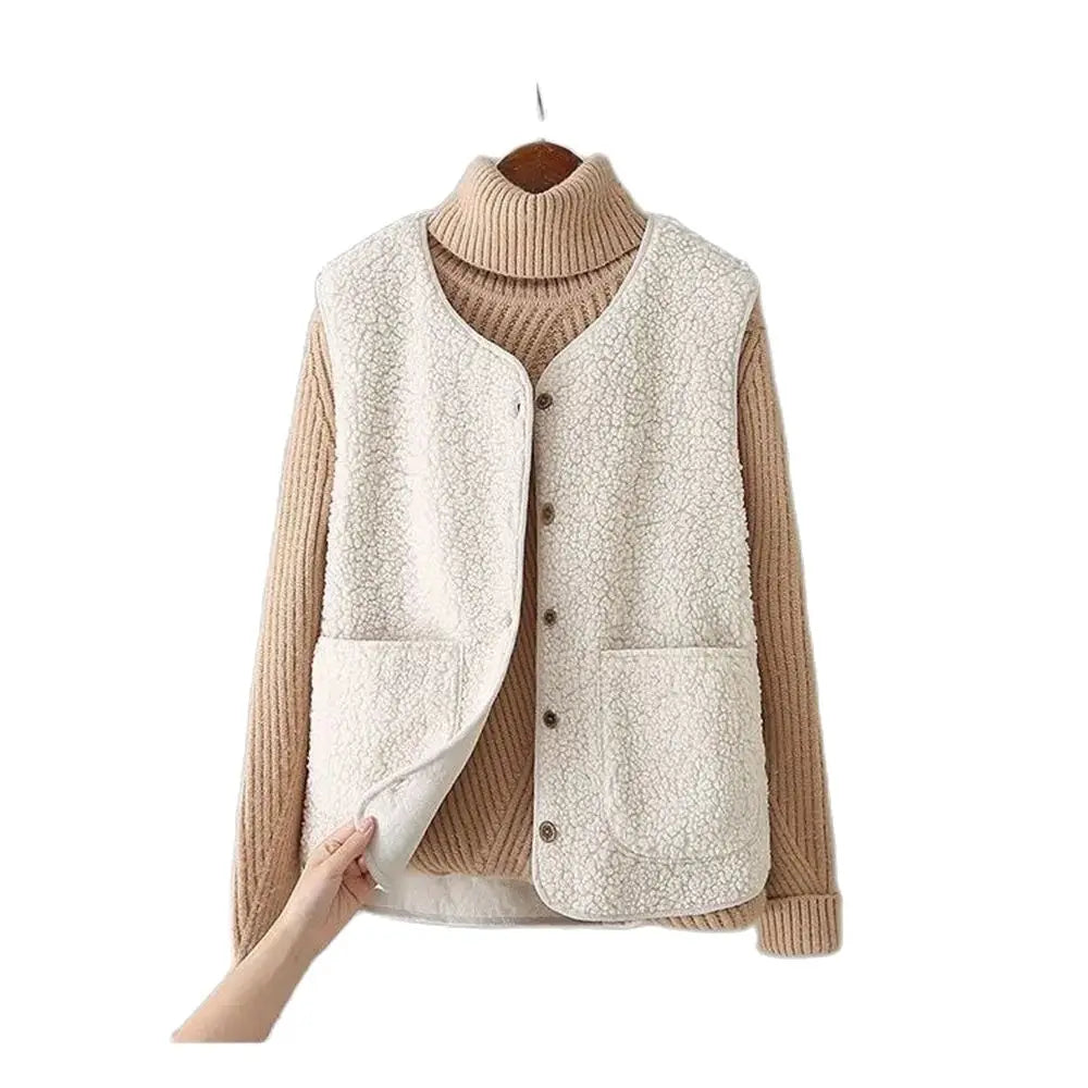 Chic women's button-down Provence vest, perfect for warm layering in casual autumn and winter outfits.