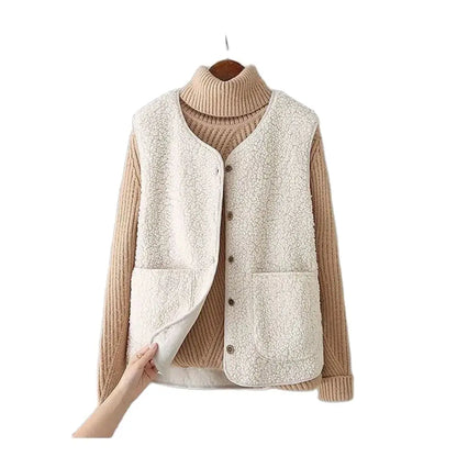 Chic women's button-down Provence vest, perfect for warm layering in casual autumn and winter outfits.